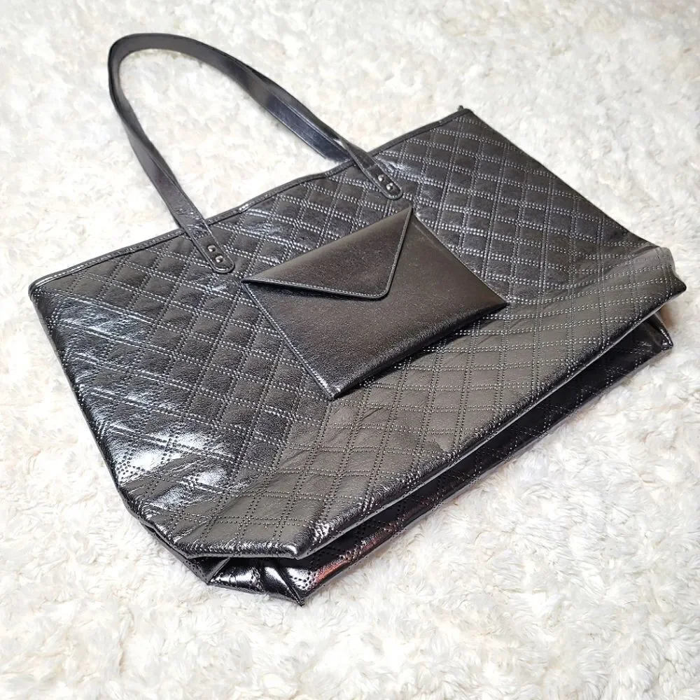 B&BW Large Quilted Metallic Silver Shopper Tote